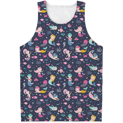 Mermaid Cartoon Pattern Print Men's Tank Top