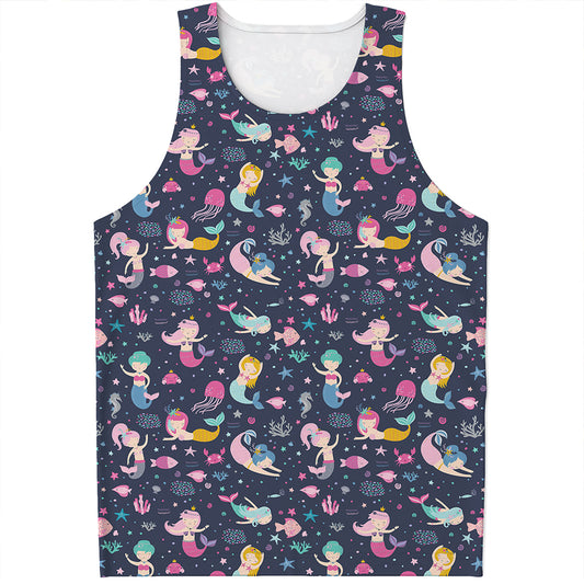 Mermaid Cartoon Pattern Print Men's Tank Top