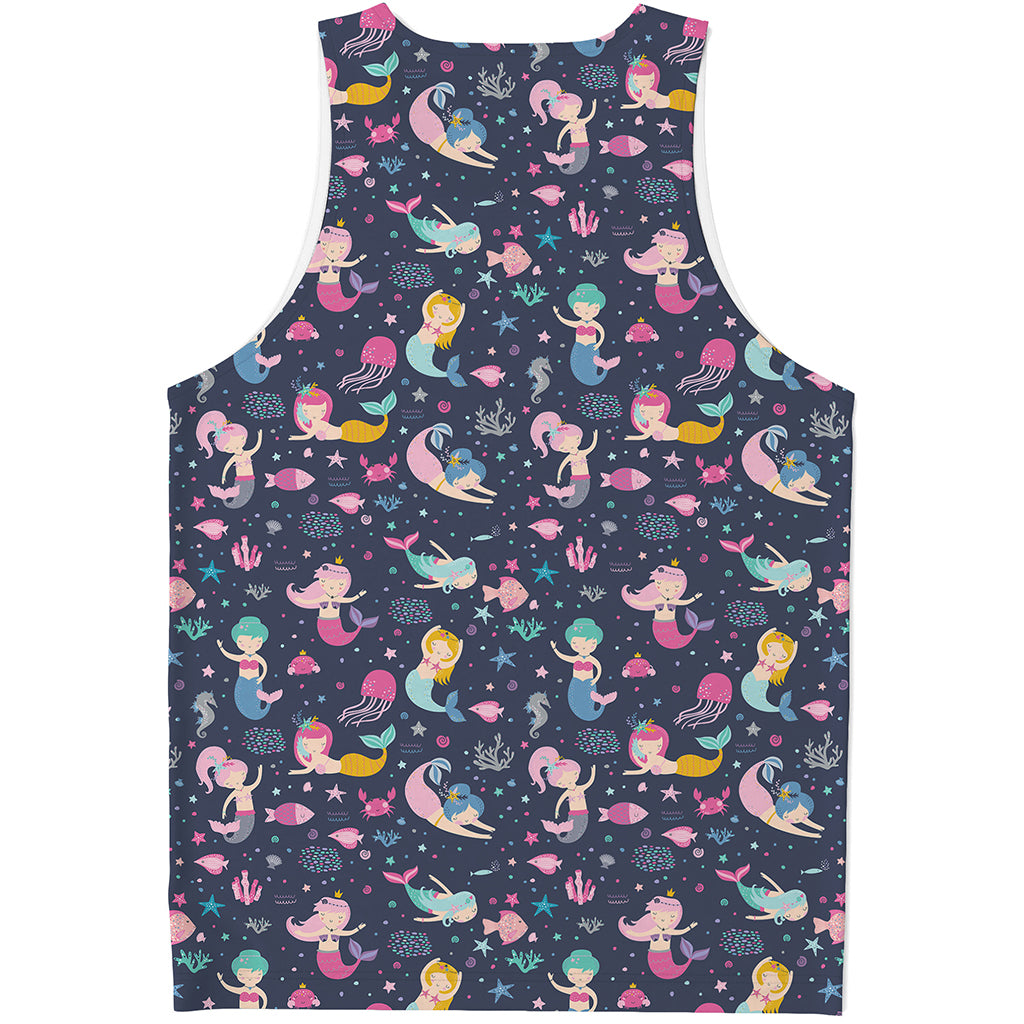 Mermaid Cartoon Pattern Print Men's Tank Top
