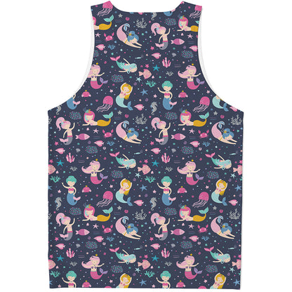 Mermaid Cartoon Pattern Print Men's Tank Top