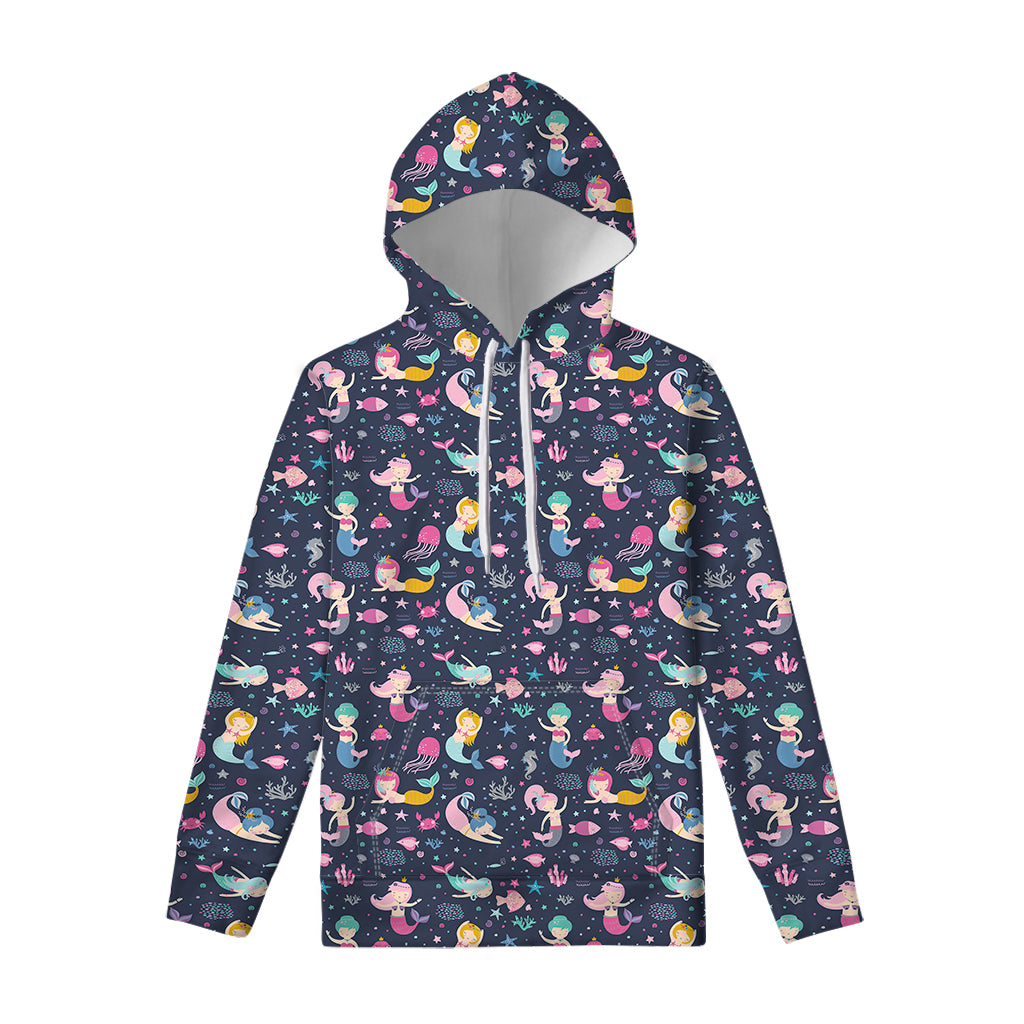 Mermaid Cartoon Pattern Print Pullover Hoodie
