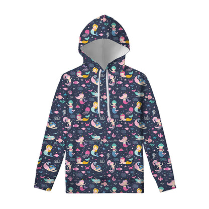 Mermaid Cartoon Pattern Print Pullover Hoodie