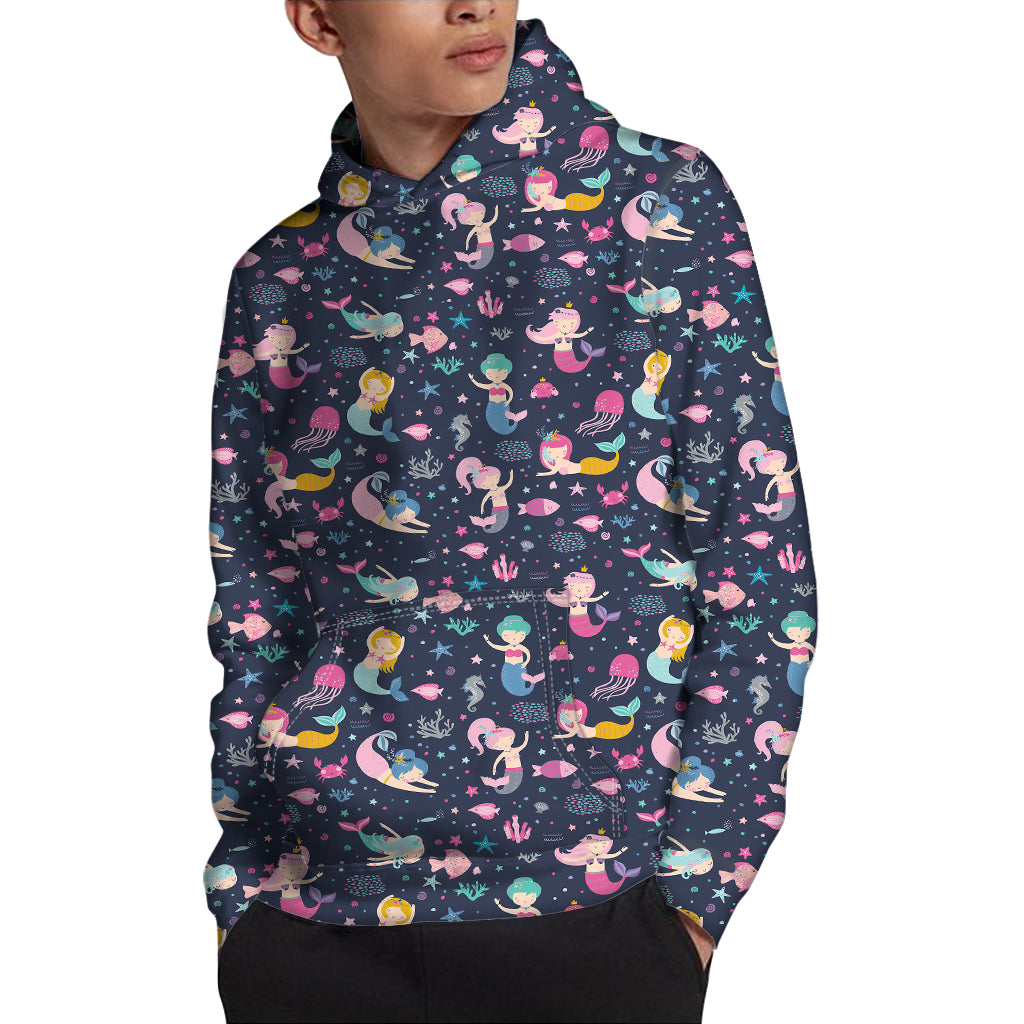 Mermaid Cartoon Pattern Print Pullover Hoodie