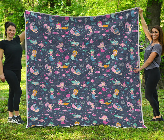 Mermaid Cartoon Pattern Print Quilt