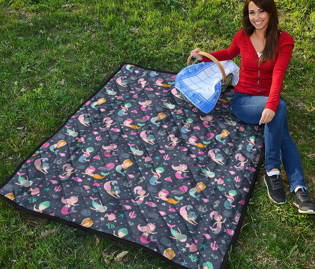 Mermaid Cartoon Pattern Print Quilt