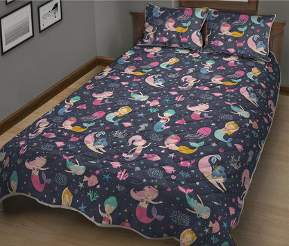 Mermaid Cartoon Pattern Print Quilt Bed Set