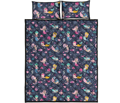 Mermaid Cartoon Pattern Print Quilt Bed Set