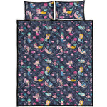 Mermaid Cartoon Pattern Print Quilt Bed Set