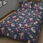 Mermaid Cartoon Pattern Print Quilt Bed Set