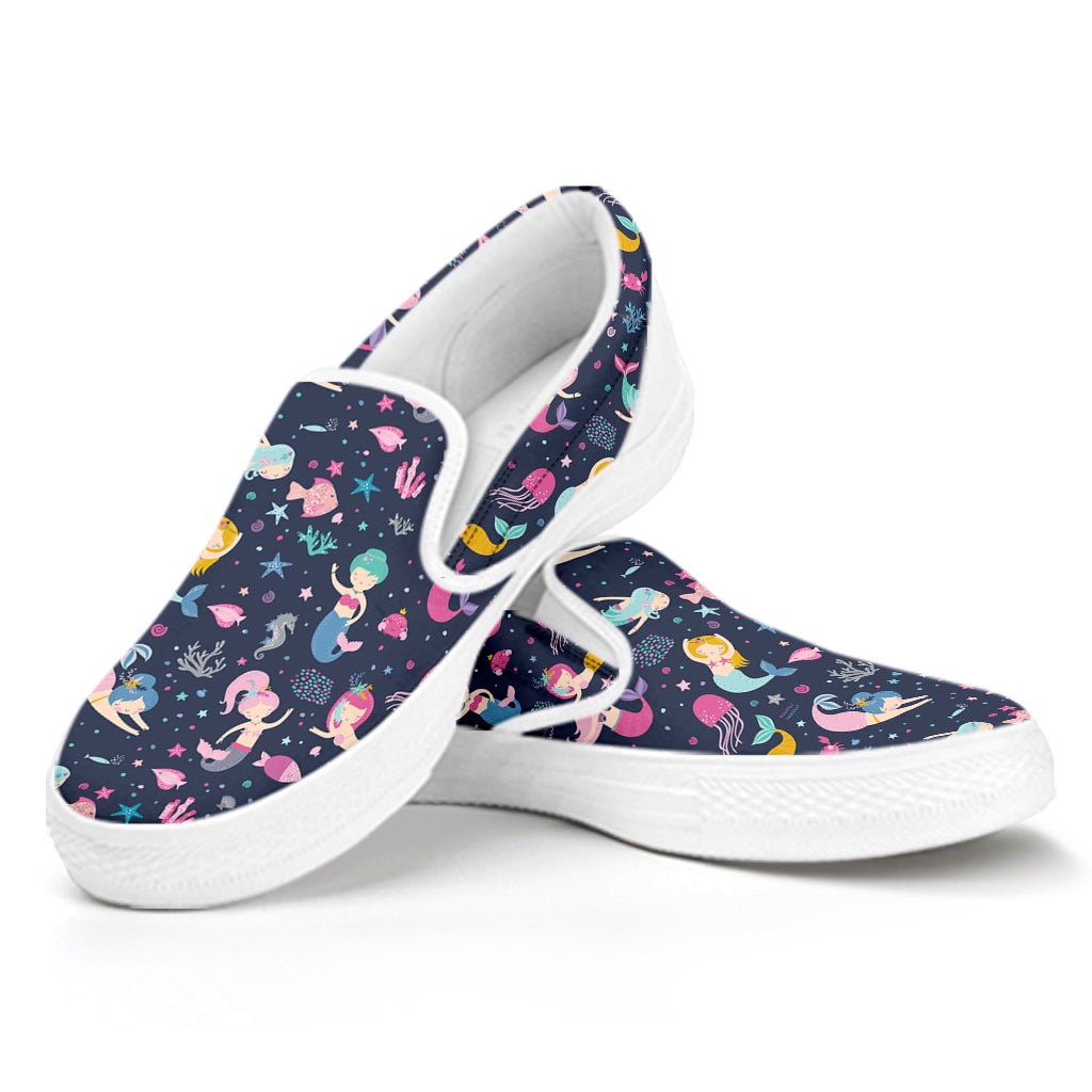Mermaid Cartoon Pattern Print White Slip On Shoes