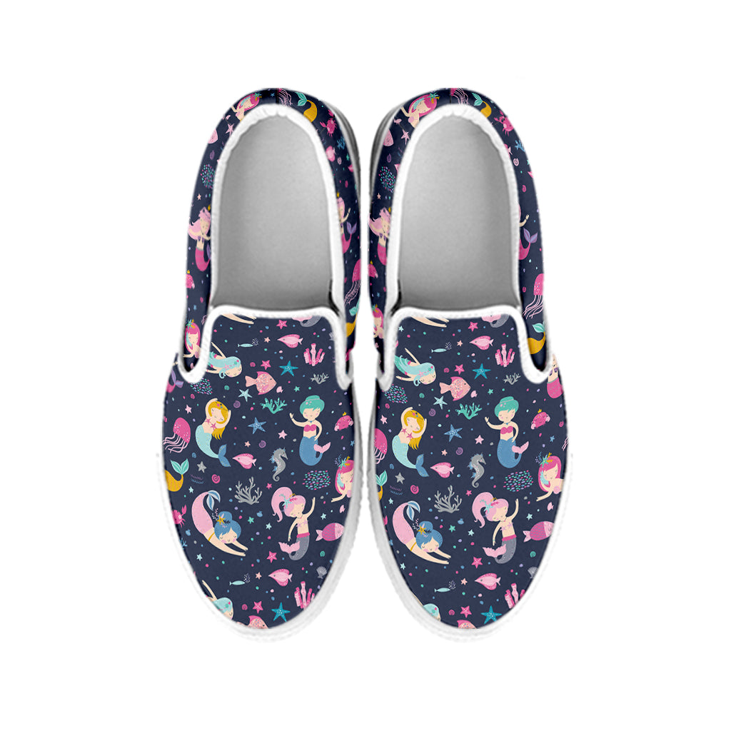 Mermaid Cartoon Pattern Print White Slip On Shoes