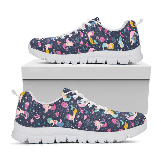 Mermaid Cartoon Pattern Print White Sneakers