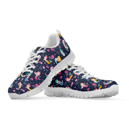 Mermaid Cartoon Pattern Print White Sneakers