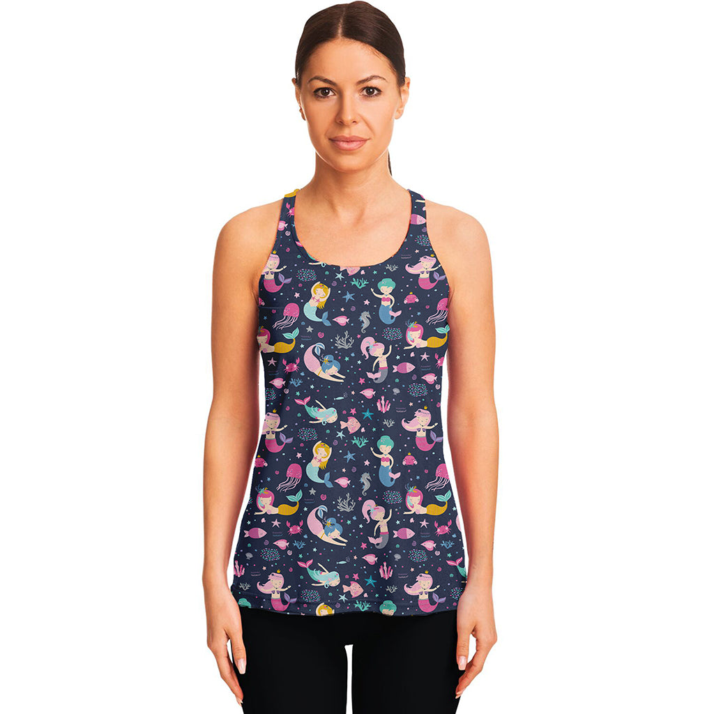 Mermaid Cartoon Pattern Print Women's Racerback Tank Top