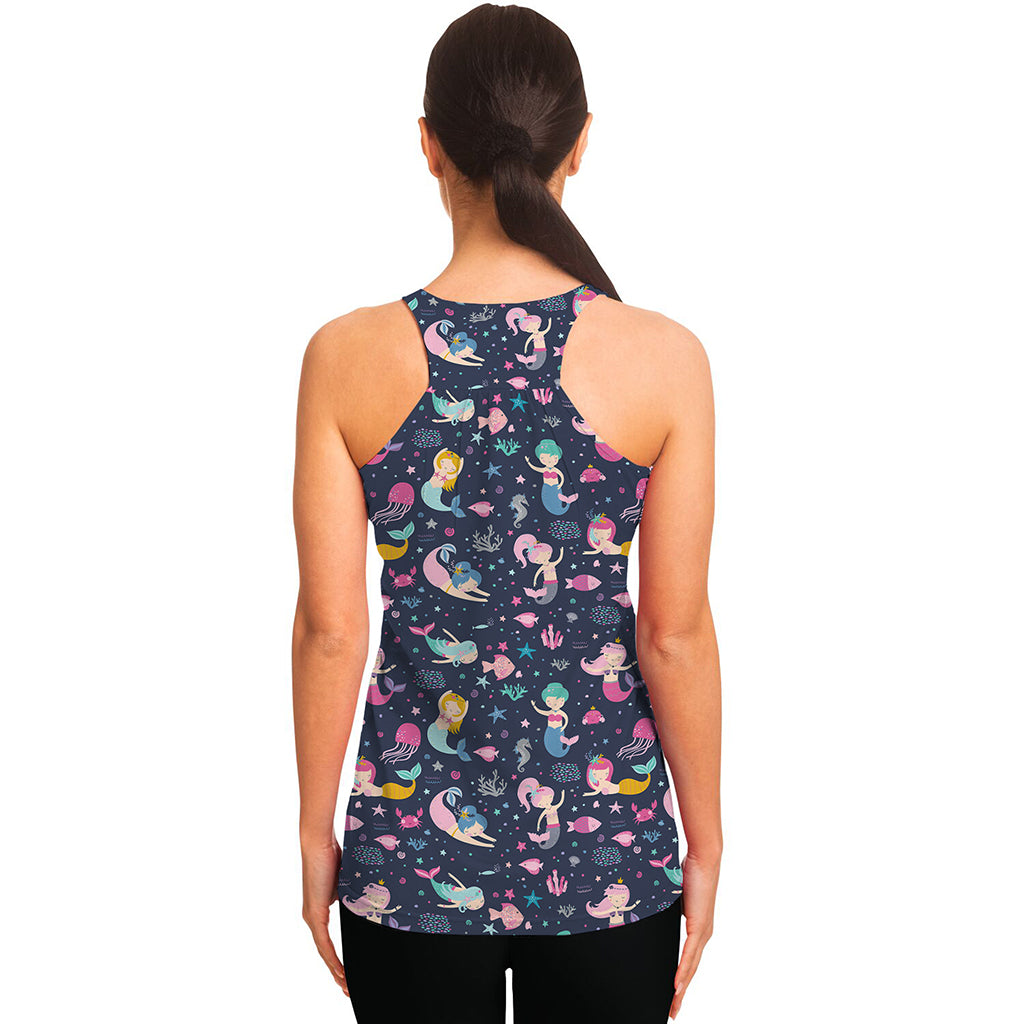 Mermaid Cartoon Pattern Print Women's Racerback Tank Top