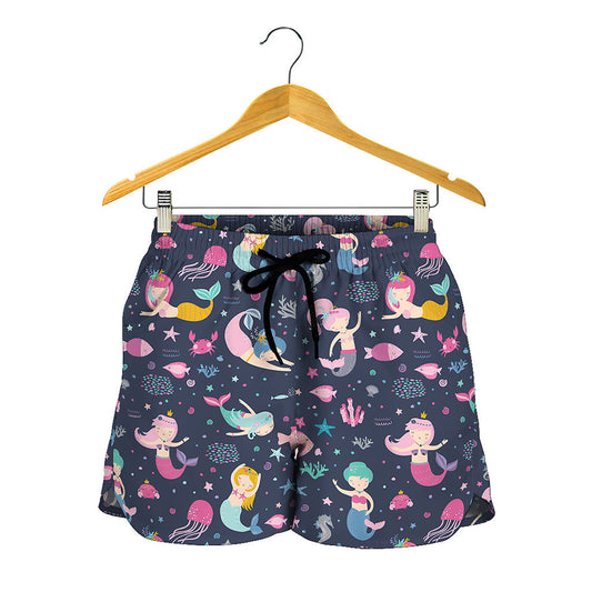 Mermaid Cartoon Pattern Print Women's Shorts