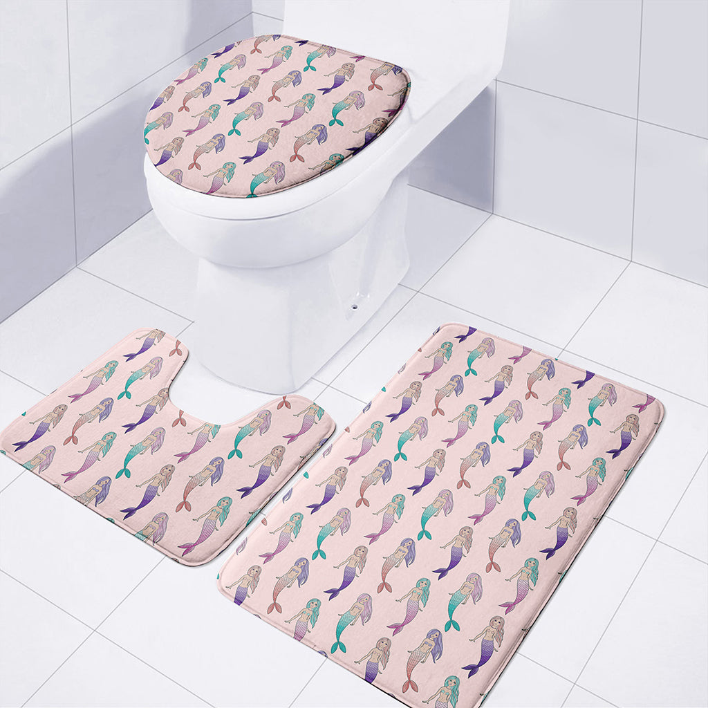 Mermaid Girls Pattern Print 3 Piece Bath Mat Set