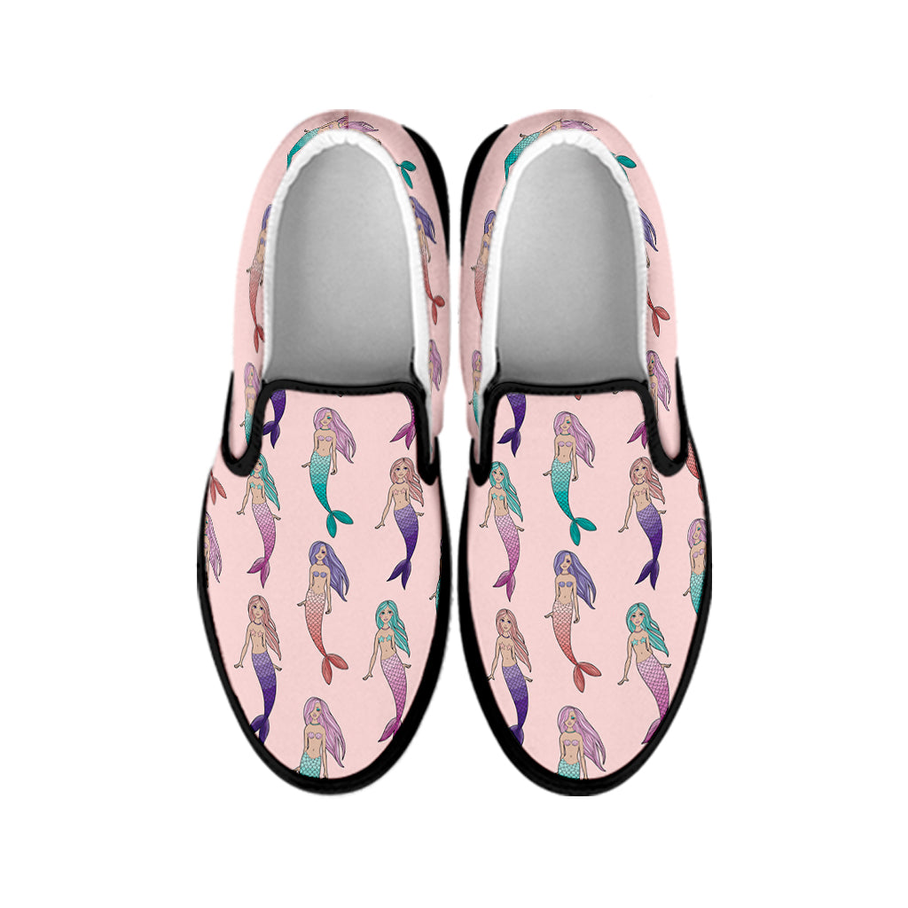 Mermaid Girls Pattern Print Black Slip On Shoes