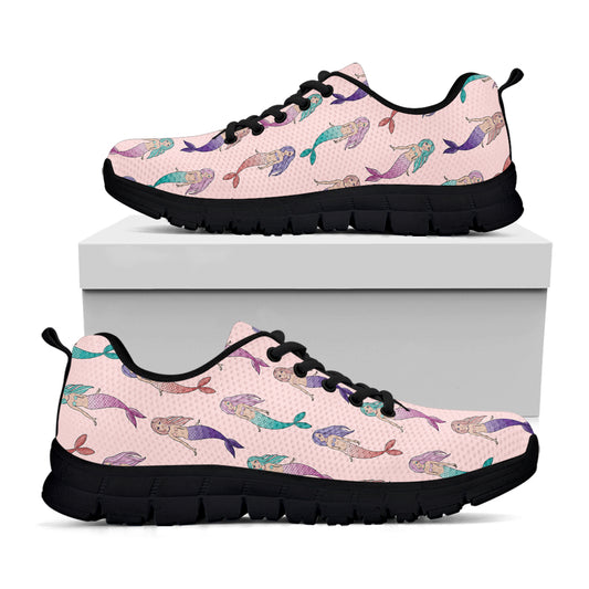 Mermaid Girls Pattern Print Black Sneakers