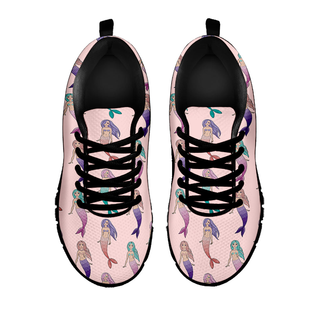 Mermaid Girls Pattern Print Black Sneakers
