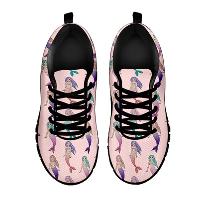 Mermaid Girls Pattern Print Black Sneakers