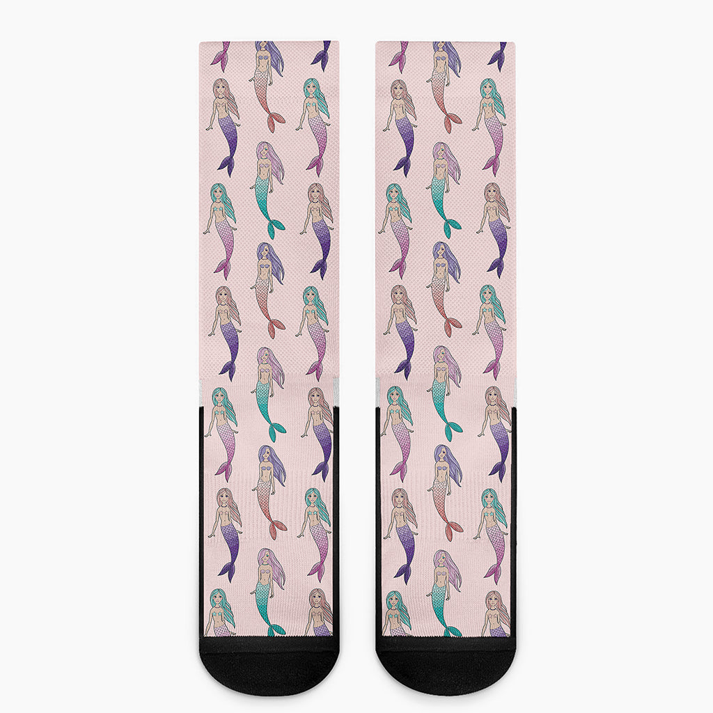 Mermaid Girls Pattern Print Crew Socks