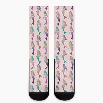 Mermaid Girls Pattern Print Crew Socks