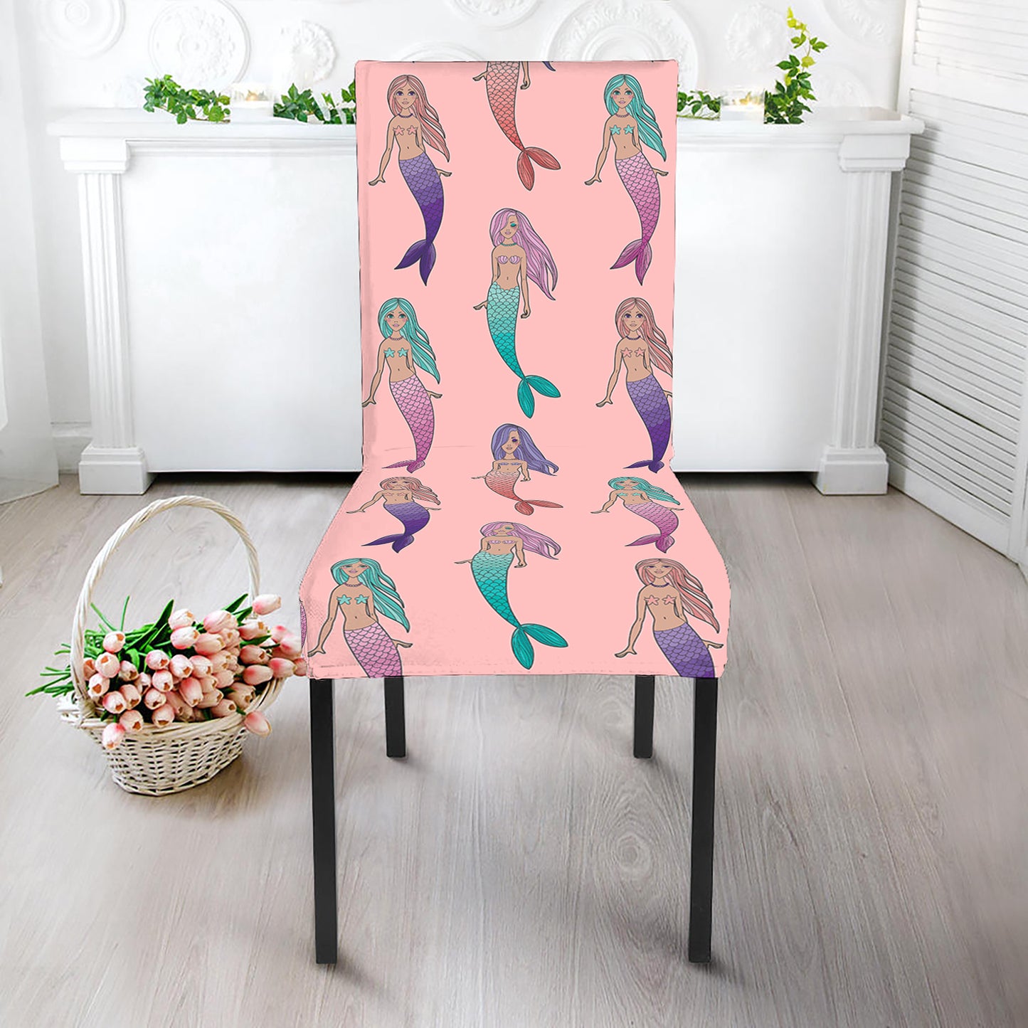 Mermaid Girls Pattern Print Dining Chair Slipcover