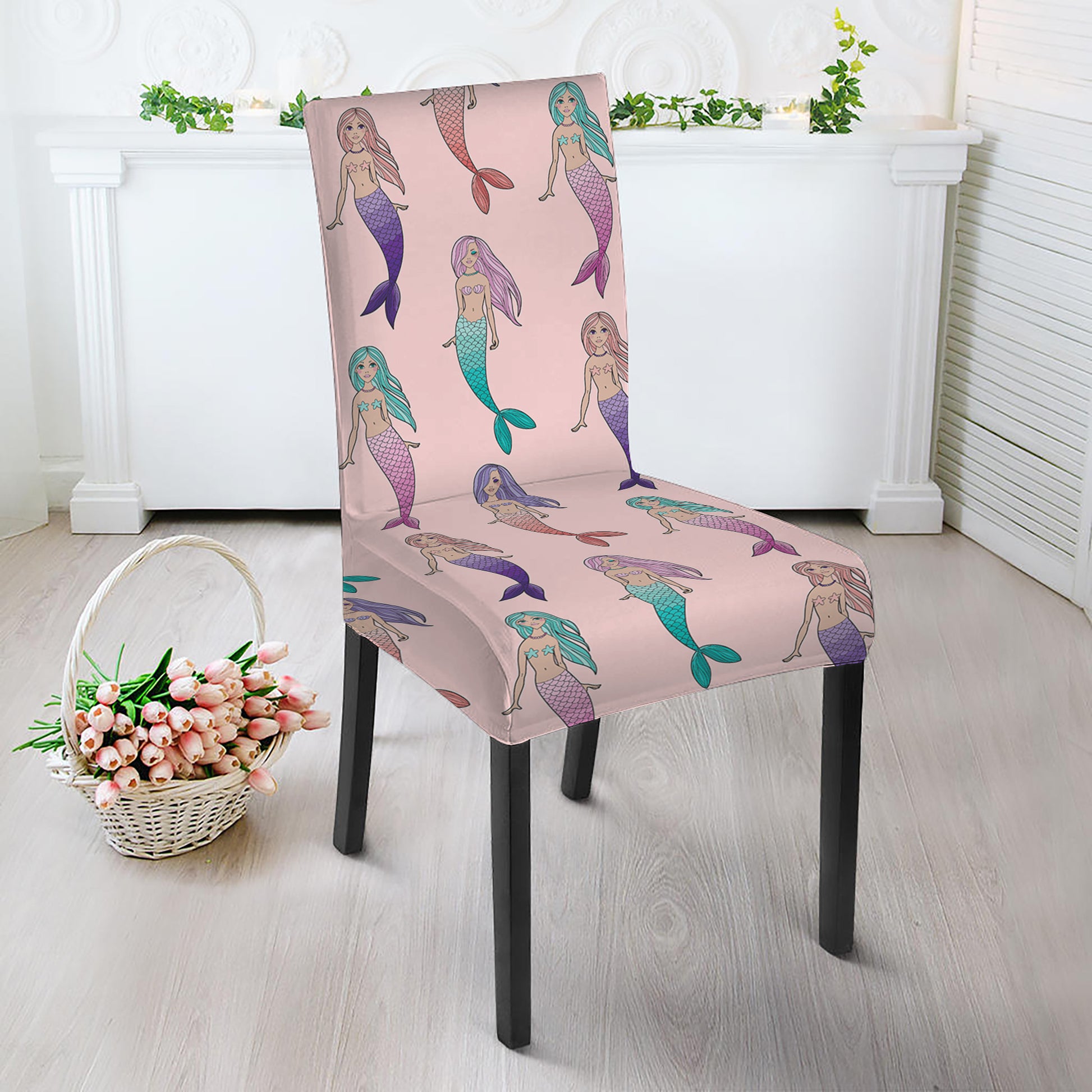 Mermaid Girls Pattern Print Dining Chair Slipcover