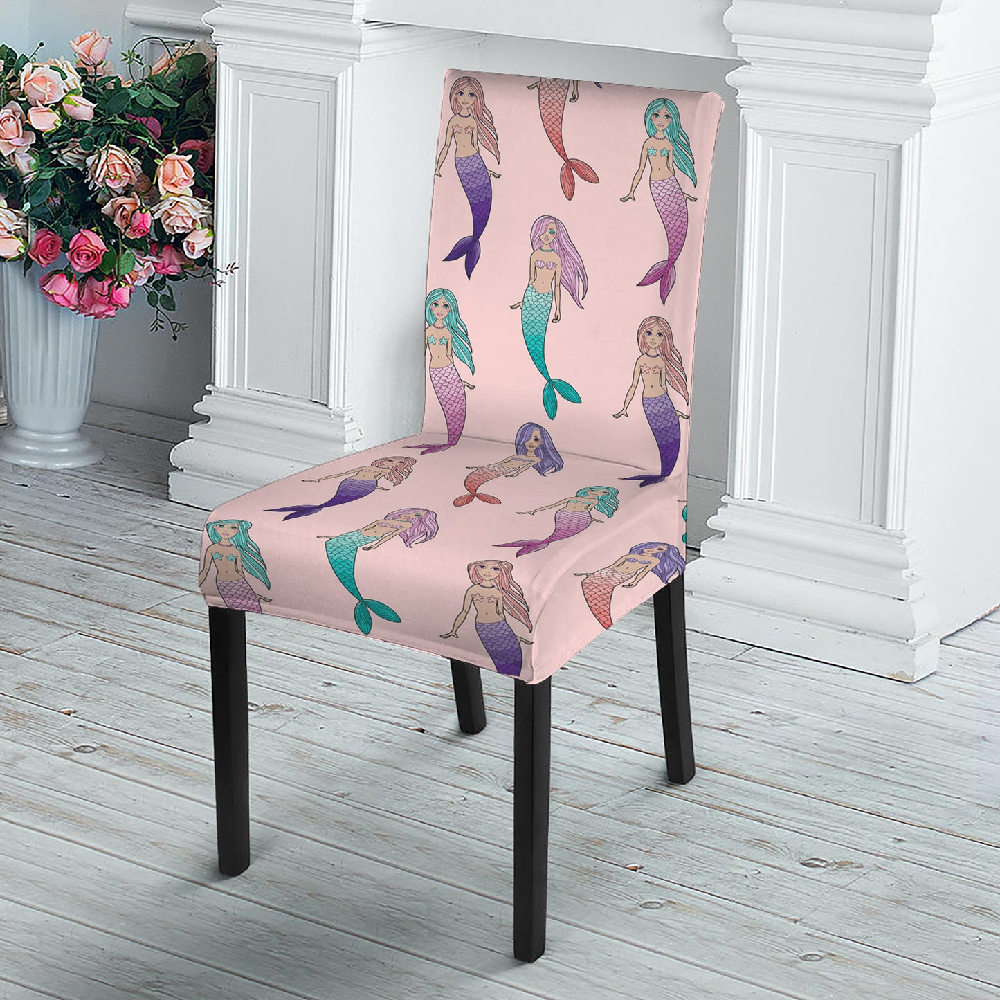 Mermaid Girls Pattern Print Dining Chair Slipcover