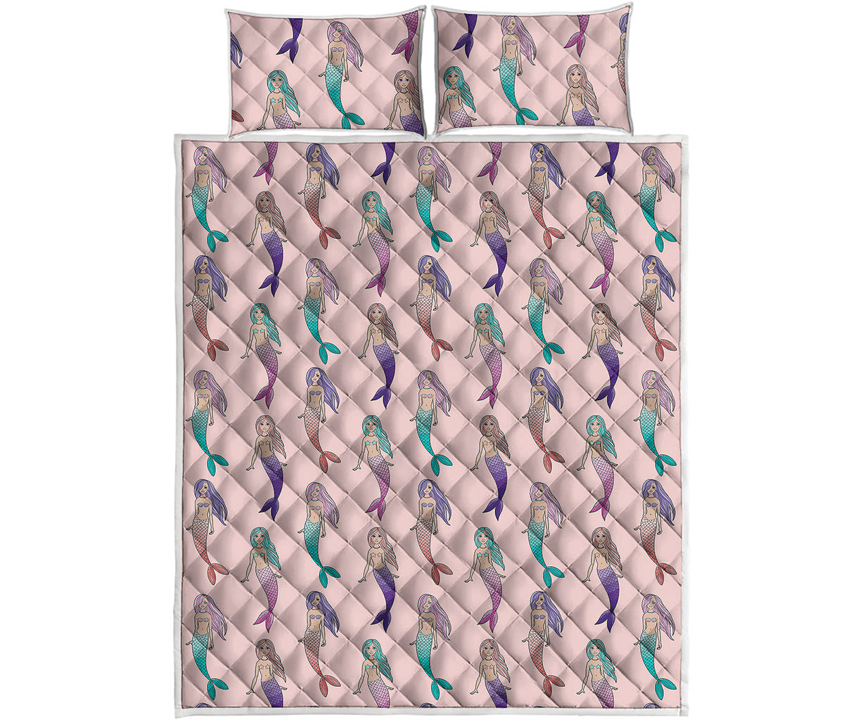 Mermaid Girls Pattern Print Quilt Bed Set