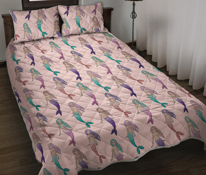 Mermaid Girls Pattern Print Quilt Bed Set