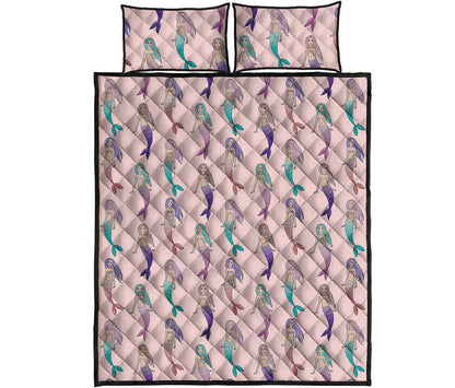 Mermaid Girls Pattern Print Quilt Bed Set