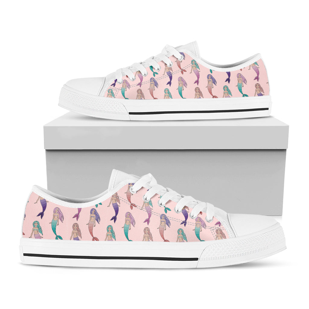 Mermaid Girls Pattern Print White Low Top Shoes