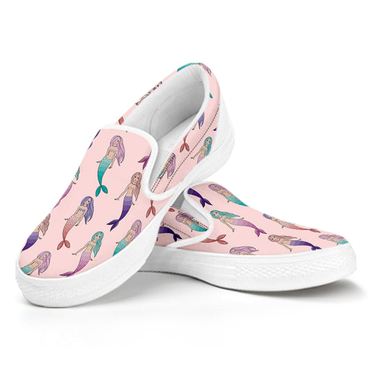 Mermaid Girls Pattern Print White Slip On Shoes