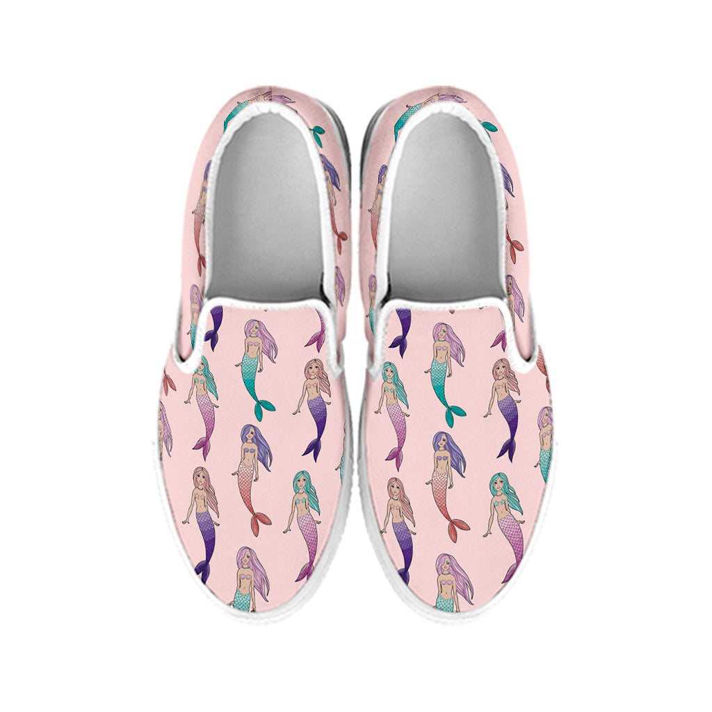 Mermaid Girls Pattern Print White Slip On Shoes