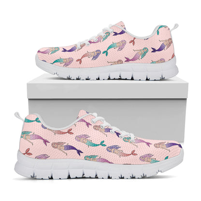 Mermaid Girls Pattern Print White Sneakers