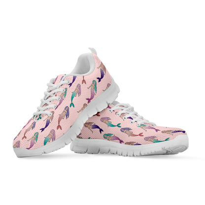 Mermaid Girls Pattern Print White Sneakers
