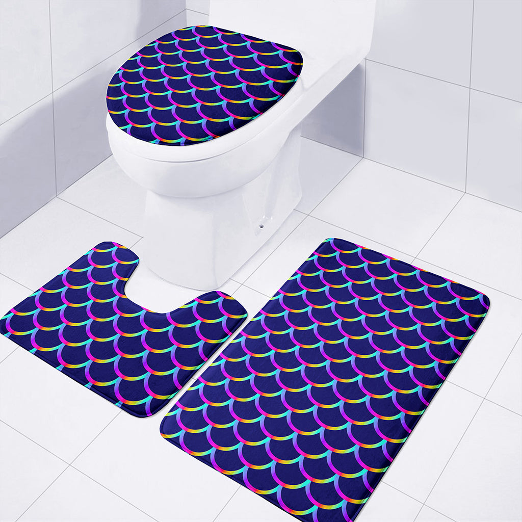 Mermaid Scales Pattern Print 3 Piece Bath Mat Set