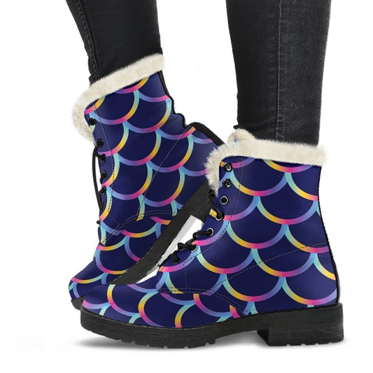 Mermaid Scales Pattern Print Comfy Boots GearFrost
