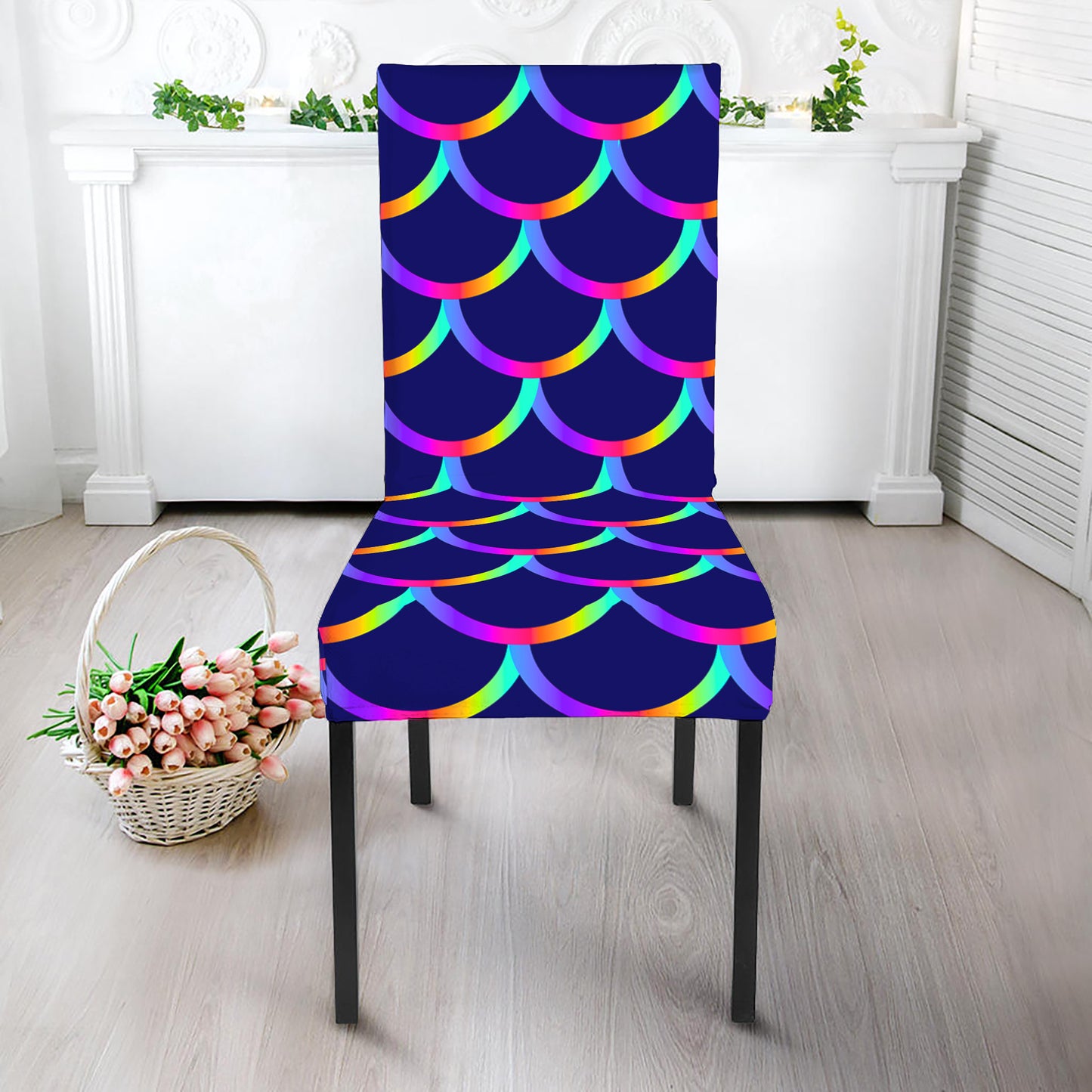 Mermaid Scales Pattern Print Dining Chair Slipcover