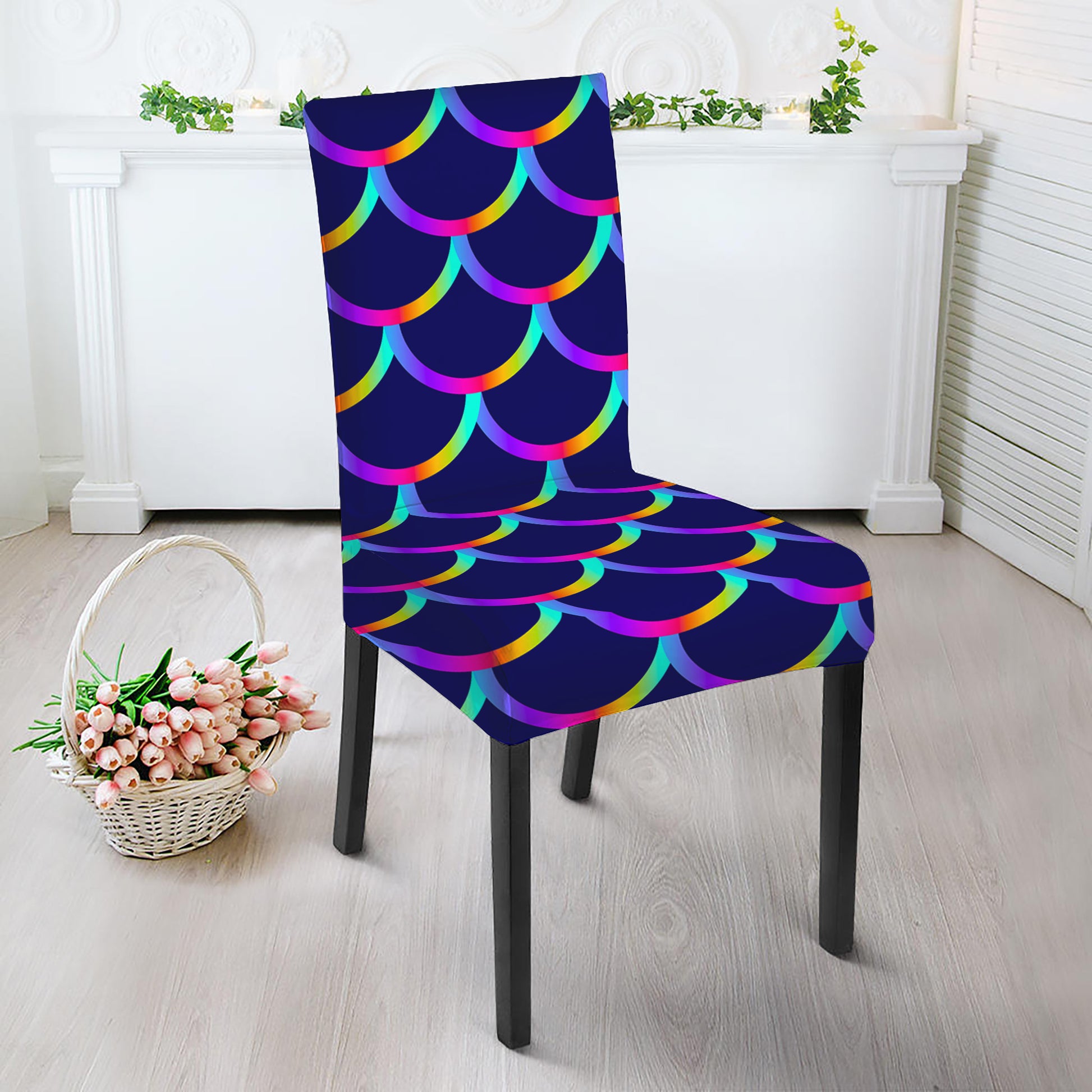Mermaid Scales Pattern Print Dining Chair Slipcover