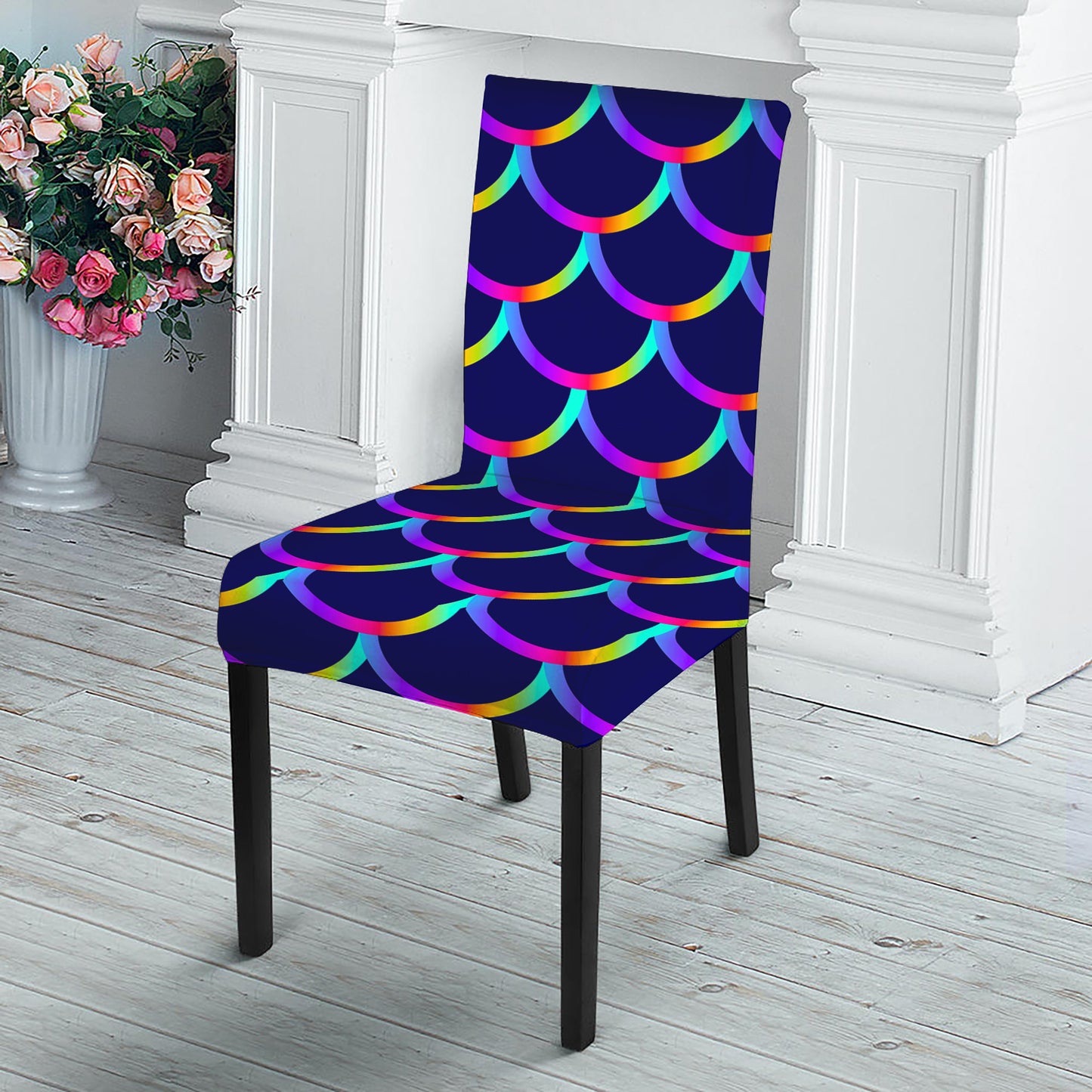 Mermaid Scales Pattern Print Dining Chair Slipcover