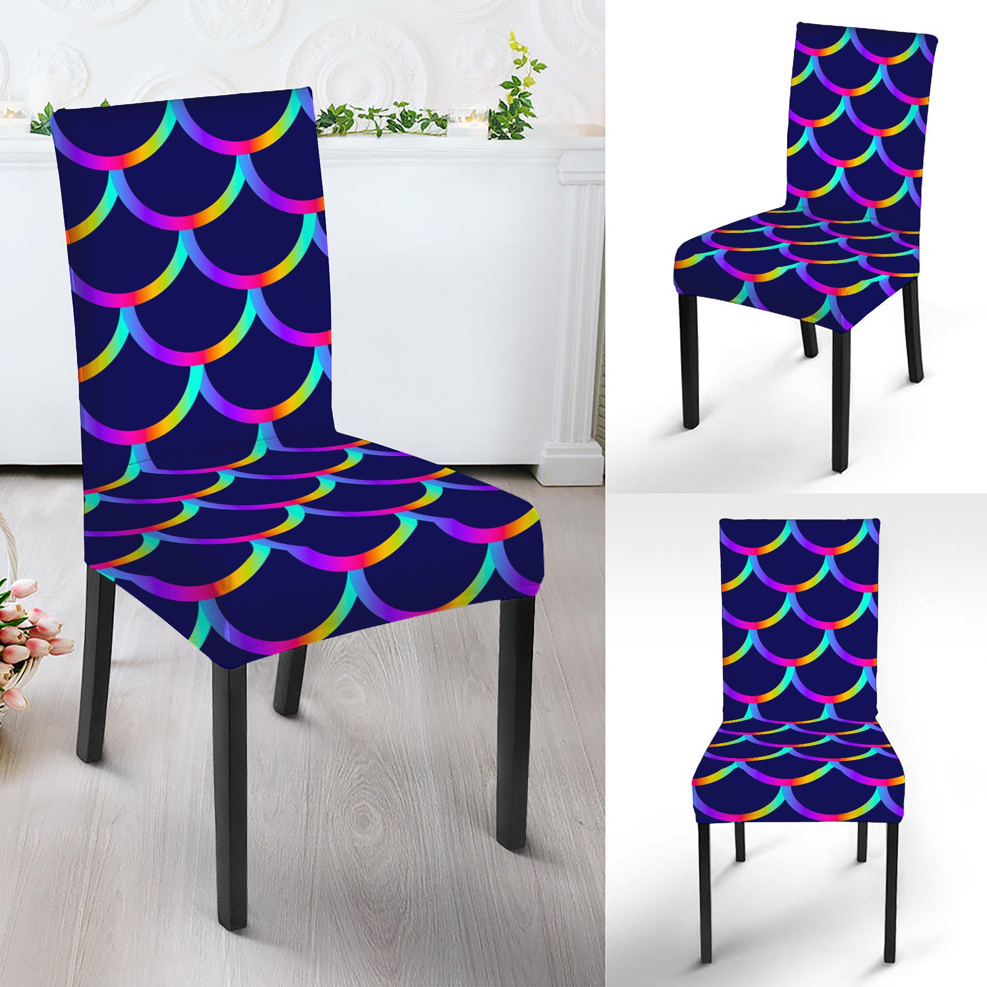 Mermaid Scales Pattern Print Dining Chair Slipcover