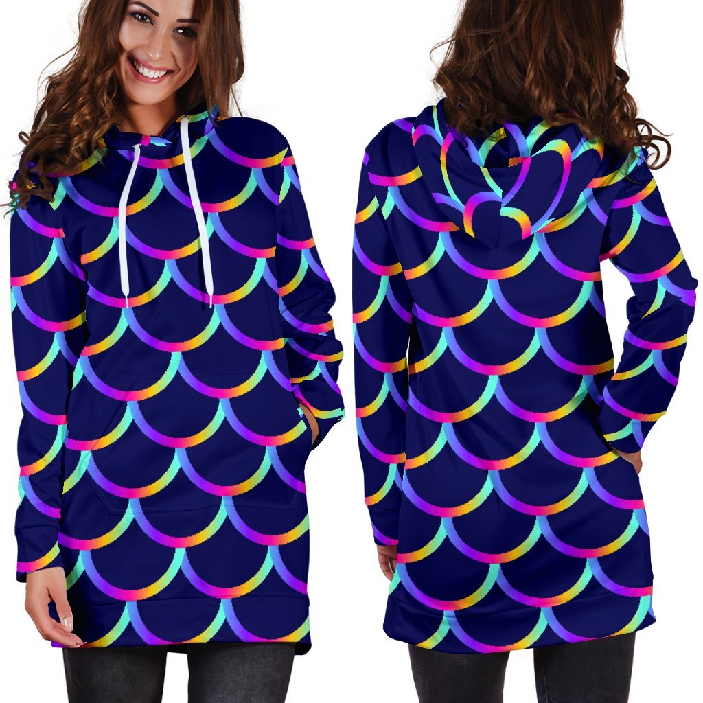 Mermaid Scales Pattern Print Hoodie Dress GearFrost