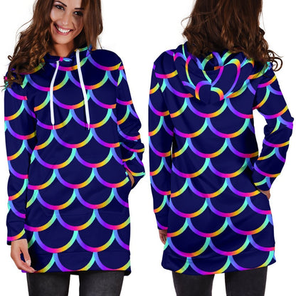 Mermaid Scales Pattern Print Hoodie Dress GearFrost