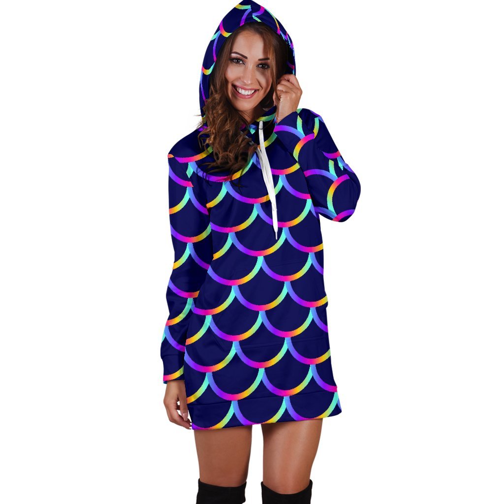 Mermaid Scales Pattern Print Hoodie Dress GearFrost