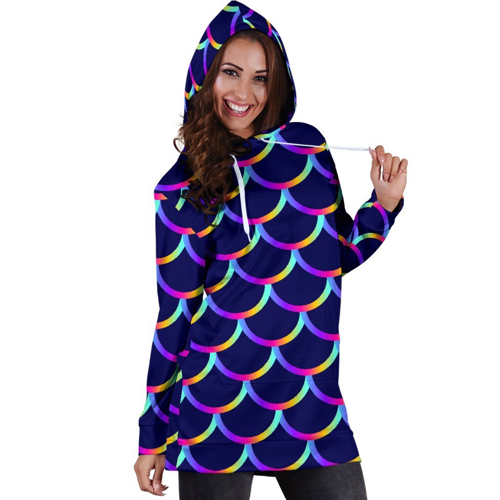 Mermaid Scales Pattern Print Hoodie Dress GearFrost
