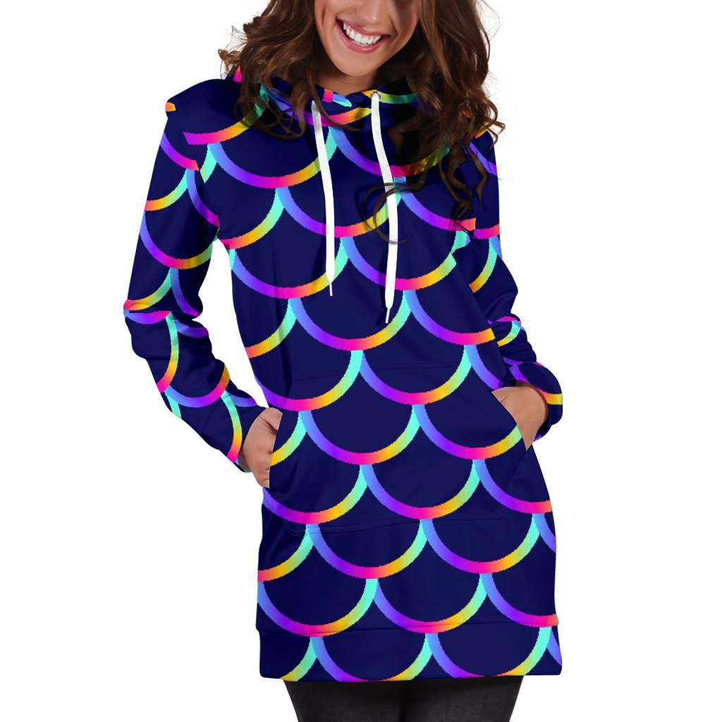 Mermaid Scales Pattern Print Hoodie Dress GearFrost