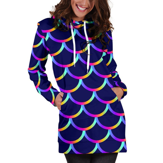 Mermaid Scales Pattern Print Hoodie Dress GearFrost
